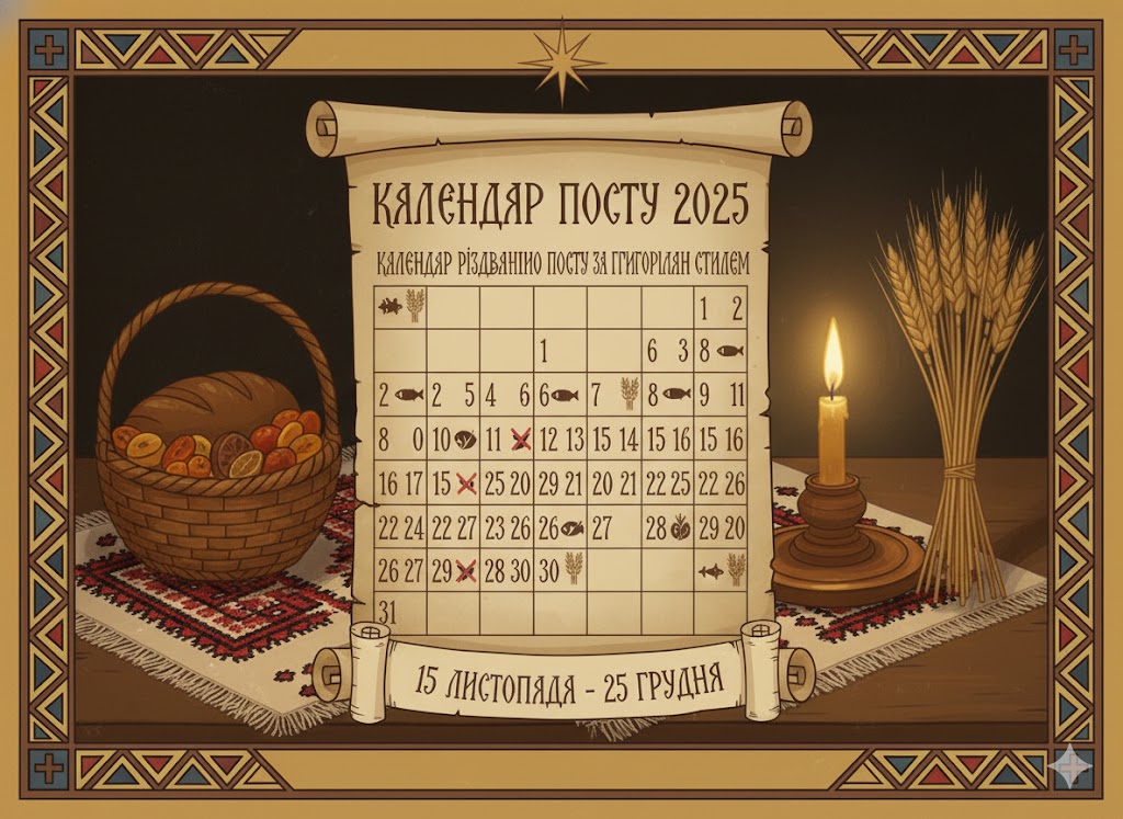 Календар Різдвяного посту 2025 (15 листопада - 25 грудня, новий стиль)